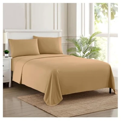 Imagen de Sweet Home Collection 1800 Hilos, Microfibra cepillada Suave de Calidad egipcia Juego Ropa Cama Lujo encimera, sábana Bajera, 2 Fundas Almohada, Encuentra Doble, Gris Pardo, Completo