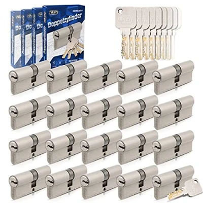 Imagen de GERCAR Pro Juego de 20 cilindros cierre continuo 35/35 (20 unidades, incluye 100 llaves, 70 mm, longitud: A:35, B: 35, latón macizo)