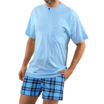 Imagen de Sesto Senso Pijamas Hombre Corto Algodon Ropa De Dormir Conjunto Camisa Manga Corta Pantalon Cortos XXL 2629/13 Azul Claro