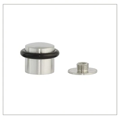 Imagen de EVI Herrajes Tope de Puerta 28 x 30 mm Base Roscada Goma Negra Acero Inoxidable Acabado Mate Incluye Tornillo + Taco Sujeción Mod. 04020228CBAM