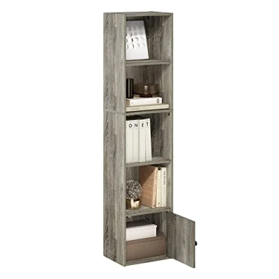 Imagen de Furinno Luder Biblioteca de 5 Niveles con 1 Puerta Almacenamiento, Roble Francés