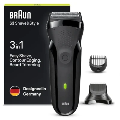 Imagen de Braun Series 3 Afeitadora Eléctrica Hombre, Máquina De Afeitar Barba En 1 con Recortadora Precisión Para La Y 5 Peines, Recargable E Inalámbrica, Shave&amp;Style, 300BT, Negro