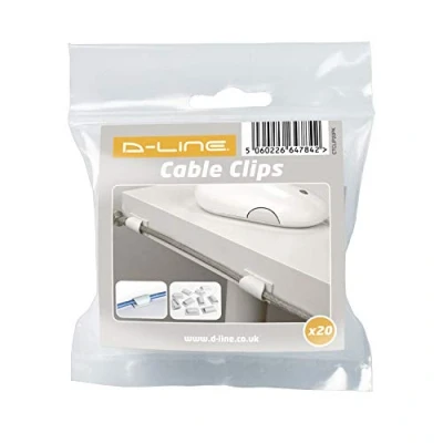 Imagen de D Line CTCLIP20PK, Clips para organizar cables, prácticos sujeta cables adhesivos, Abrazaderas de cargadores móvil y luces decorativas Paquete 20, Blanco
