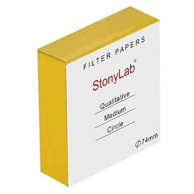 Imagen de stonylab Círculos de Papel Filtro Cualitativo, Celulosa 74mm Diámetro con Velocidad Filtración Media Retención Partículas 20 Micrones, Paquete 100