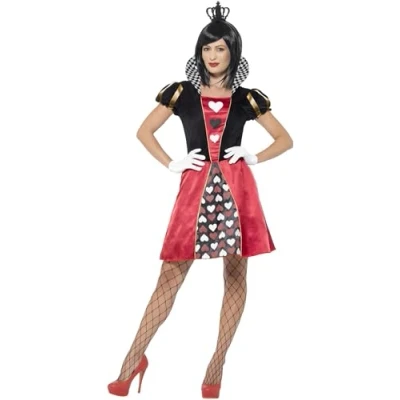 Imagen de Smiffys Disfraz de reina la baraja, Rojo, con vestido, corona y guantes