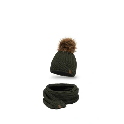 Imagen de Vivisecne Inverno Set De Gorro Y Bufanda para Mujeres con Corte Clásico Hecho Hilo Cálido Pompón Forro Polar Interior Ideal Los Días Fríos Invierno, Verde,Talla Única
