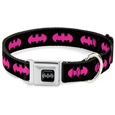 Imagen de Buckle Down Collar de Perro con Hebilla para cinturón Seguridad, Color Negro y, Poliéster, Batman Signal Black/Fucsia, 1.5&quot; Wide Fits 18 32&quot; Neck Large