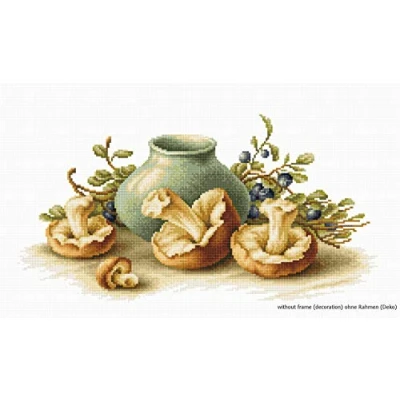 Imagen de Luca S Still Life with Mushrooms Juego de Punto Cruz (1 Unidad), diseño champiñones