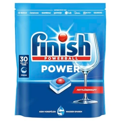 Imagen de Finish Power All in 1 Pastillas para lavavajillas sin fosfatos con potente Powerball contra las manchas de grasa más persistentes Gigapack 180 pestañas acabado