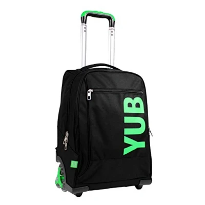 Imagen de Yub Mochila con 3 Ruedas TROLLEY WHEELS, URBAN FLUO, Negro y Verte 2 en 1, Escolar Carro, Crossover System Bolso Niños Adolescentes Bolsillo Frontal Organizador