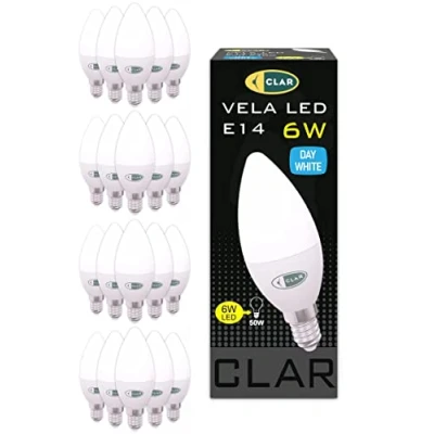 Imagen de CLAR Bombilla LED E14, Bombillas Vela, Vela Casquillo Fino, LED, 6W E14 4000ºK (Pack 20)