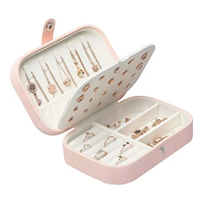Imagen de Lrikas Joyero Pequeño Viaje Joyeros Mujer Pequeña Jewelry Organizer para Anillos, Aretes, Pendientes, Pulseras y Collares (Rosado)
