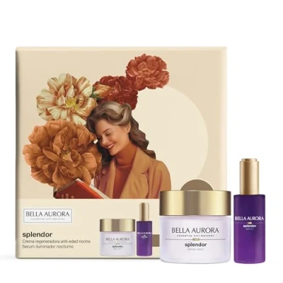 Imagen de BELLA AURORA Pack Antiedad Splendor Noche, Crema Noche 50 ml + Sérum Iluminador 30 ml, Tratamiento e Iluminador, +50 Años, Efecto Lifting, Regenerador y Redensificador
