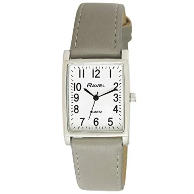 Imagen de Ravel Reloj Rectangular Tradicional Unisex con Esfera Numérica Clara Gris
