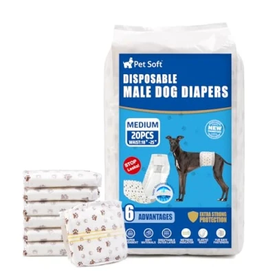 Imagen de Pet Soft pañales desechables para perros machos, 20 unidades, súper absorbentes, incontinencia con indicador de humedad (M unidades)