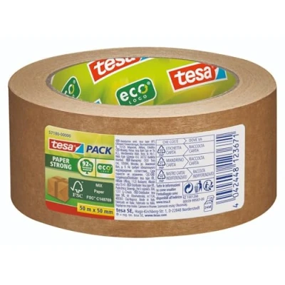 Imagen de tesapack Papel ecoLogo, Cinta de Embalaje Amigable con el Medio Ambiente, 60% Material Origen Biológico, Marrón, 50 m x mm, Paquete 3 Cintas