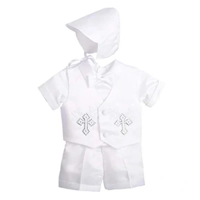 Imagen de Lito Angels Ropa Traje de Bautizo Bautismo para Bebe Niño con Gorro Capó, Blanco, Estilo A Manga Corta, Talla 6 9 Meses