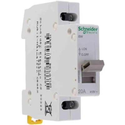 Imagen de Schneider Electric A9S60220 Acti9 iSW Interruptor, 2 Polo, 20A, 415V, 70mm x 18mm 77mm, Blanco