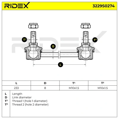 Imagen de SIDEM 21565 Bieleta de suspensión Eje trasero, debajo 233 MM10x1,5R MINI: Hatchback, Cabrio, Clubman