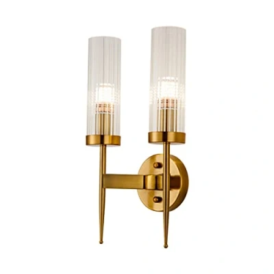Imagen de NICRX Aplique de pared cristal y base dorada E14, accesorios lámpara modernos (2 luces)