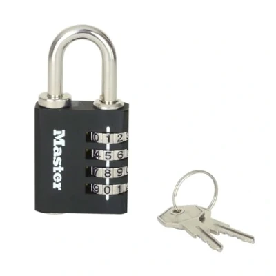 Imagen de Master Lock 7641EURDBLK Candado de combinación con llave repuesto uso en interiores, 78 x 40 16 mm