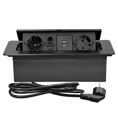 Imagen de CHENGPI Regleta de Enchufes, Enchufe Multiple Retractible para Escritorio con 2 Enchufes EU,Regletas Puertos USB,TD HDMI Interface Network