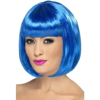 Imagen de Smiffys Peluca Partyrama, 12 pulgadas, azul, corta, corte bob con flequillo