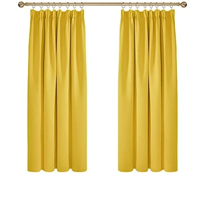 Imagen de Deconovo Cortinas Salón Opacas Modernas Térmicas Aislante Decorativas Fruncidas 2 Piezas 132 x 138 cm Limón