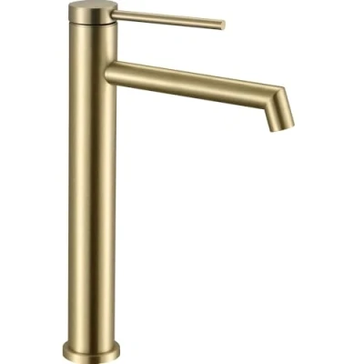 Imagen de Rea FOSS BRUSH GOLD Grifo de LAVABO ALTO Mezclador baño latón monomando para lavado a mano ajustable en frío y caliente (dorado)