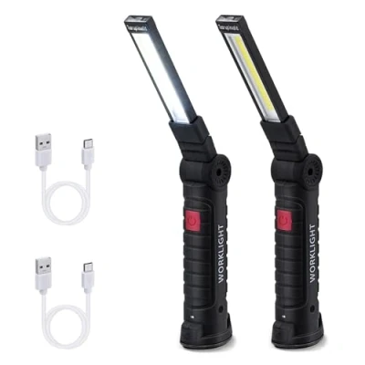 Imagen de Tolesum 2 Piezas Linterna LED Recargable Luz de Trabajo Lámpara Taller COB con Base Magnética, 5 Modos, para Garaje, Camping, Emergencia, etc. Grande