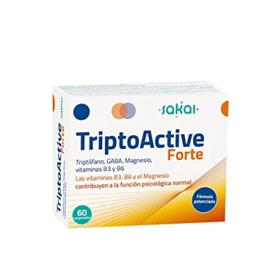 Imagen de Sakai TriptoActive Forte, 60 comprimidos. Activa el estado de ánimo.Triptófano, GABA, Magnesio, vitaminas B3 y B6.