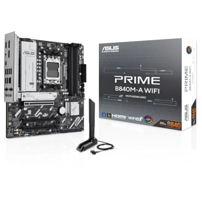 Imagen de ASUS Prime B840M A WiFi Placa Base AMD B840 mATX, DDR5, PCIe 4.0 Ready, Tres Ranuras M.2, Wi Fi 6E, Realtek 2.5Gb Ethernet, DisplayPort, HDMI, USB Tipo C 5 Gbps, BIOS Flashback, Aura Sync