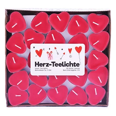 Imagen de pajoma Velas de té &quot;Love&quot; en paquete 50 unidades, tiempo combustión 3 horas, forma corazón (rojo)