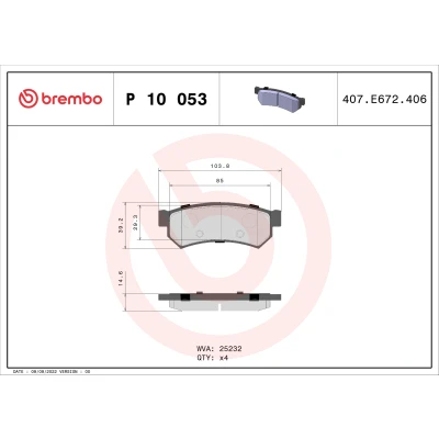 Imagen de BREMBO P 10 053 Juego de pastillas freno excl. contacto avisador desgaste sin accesorios CHEVROLET: Lacetti Familiar, Hatchback