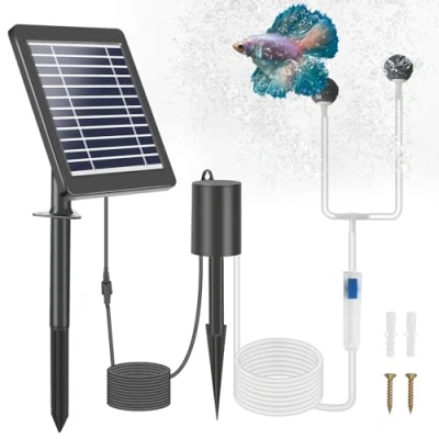 Imagen de Weinsamkeit Bomba Solar para Estanque, Aireador Estanque 4W con Batería de 2200 mAh, 3 Modos, Acuario Tubo Oxígeno y 2 Piedras Generadoras Burbujas Aire