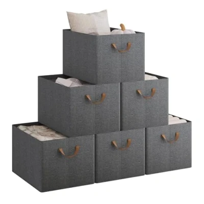 Imagen de WOLTU Juego de 6 Cajas Plegables,Cajas Almacenamiento Plegables, Organizadoras Tela con Asas, Almacenaje para Ropa y Juguetes en Armarios, Gris, 47x35x30 cm, ABB11gbn