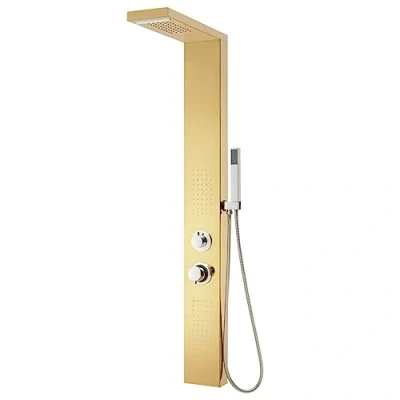 Imagen de vidaXL Sistema de Panel Ducha Torre Aseo Cuarto Baño Cascada Chorros Masaje Termostato Moderno Acero Inoxidable 201 Dorado