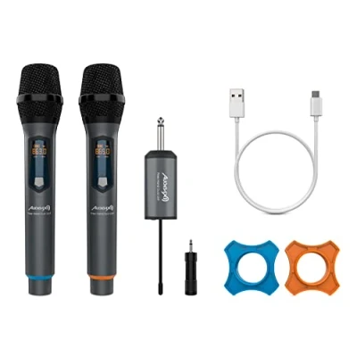 Imagen de Audibax Missouri Free Hand Dual UHF Sistema de Micrófono Dinámico Inalámbrico con Transmisión Señal RF Receptor 8 Horas Autonomía Recargable USB Tipo C