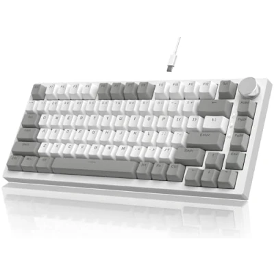 Imagen de YINDIAO Ajazz AK820 Teclado Mecánico con Perilla,Diseño 75% ANSI,81 Teclas,Teclado para Juegos Cable,5 Espumas Absorbentes de Sonido,Hot swap,Interruptor Lineal,Luz Blanca,para PC,MAC(Gris&amp;Blanco)