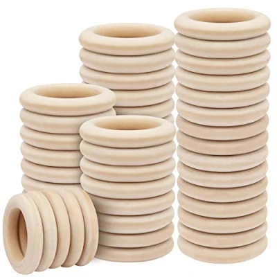 Imagen de Kurtzy Aros de Madera para Manualidades (Pack 50) Anillas Natural 5,8 cm Diámetro Externo — 9,6 mm Grosor Sin Acabado Decorar el Hogar, Joyas, Conectores Colgantes