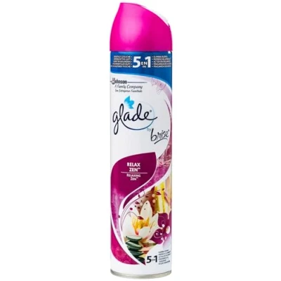 Imagen de Glade Ambientador Aerosol, eliminación de malos olores, hasta 7 horas fragancia Relax Zen, con aceites esenciales, 1 unidad 300ml
