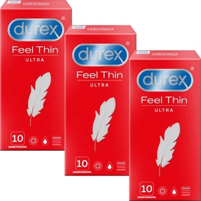 Imagen de Preservativos Durex Feel Thin Ultra Sensi Fit con material un 20% más fino en la punta para una sensación intensa (30 (3x10))