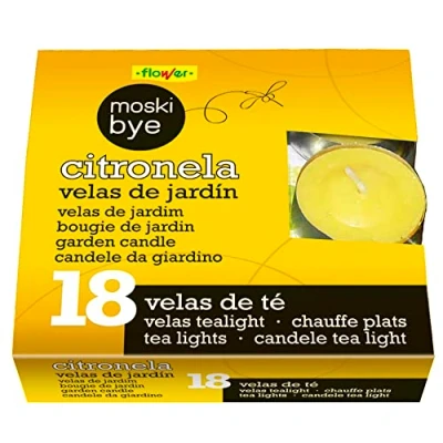 Imagen de Flower Velas de Té con Citronela, 18 Unidades Ahuyentador Mosquitos y Moscas Decorativas para Jardín Terraza Aromáticas, No Aplica Color, Tamaño 11.3x3x11.3 cm, Material Parafinas