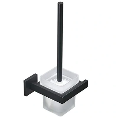 Imagen de Escobilla de inodoro y soporte negro mate, juego cepillo para WC montado en la pared, acero inoxidable 304 vidrio esmerilado