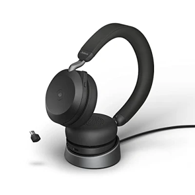 Imagen de Jabra Evolve2 75 Auriculares Estéreo Inalámbricos con Estación de Carga, 8 Micrófonos, Doble Espuma y Cancelación Ruido Activa Adaptador Bluetooth USB C Compatible MS Teams Negro
