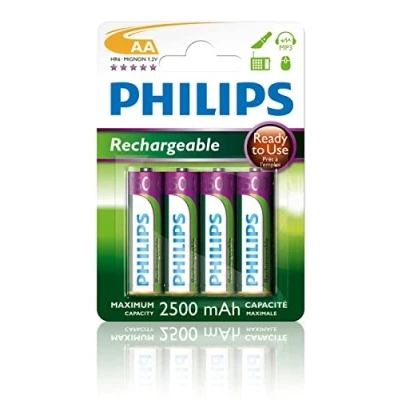 Imagen de PHILIPS Pilas AA Recargables HR03 NiMH 1.2V 500 Recargas 2500mAh