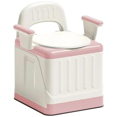 Imagen de WC Portatil Adultos, Silla Personas Mayores, Vater con Placa de Asiento Acolchada y Cubo Inodoro, para Mujeres Embarazadas, Ancianos, Minusválidos (pink)