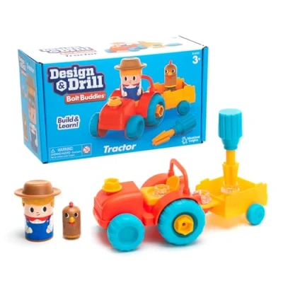 Imagen de Learning Resources Tractor con Figuras atornillables Bolt Buddies de Design &amp; Drill, Juguete Inspirado en la Granja, Set y Figura Granjero, Ciencias Stem, 3+