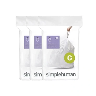 Imagen de simplehuman CW0257 3 x paquete de 20 bolsas basura a medida (60 bolsas), código G, plástico blanco