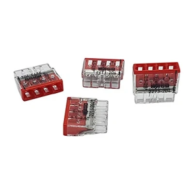 Imagen de 10 unidades Wago 2273 204 COMPACT borne para caja de conexiones Ø 0,5 2,5 mm², 4 polos, transparente/rojo